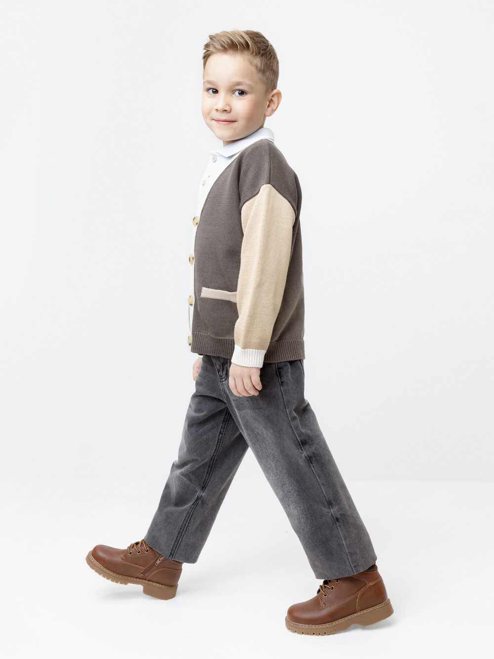 Жакет для мальчика, артикул: КВ 30177, цвет: коричневый, фото 3