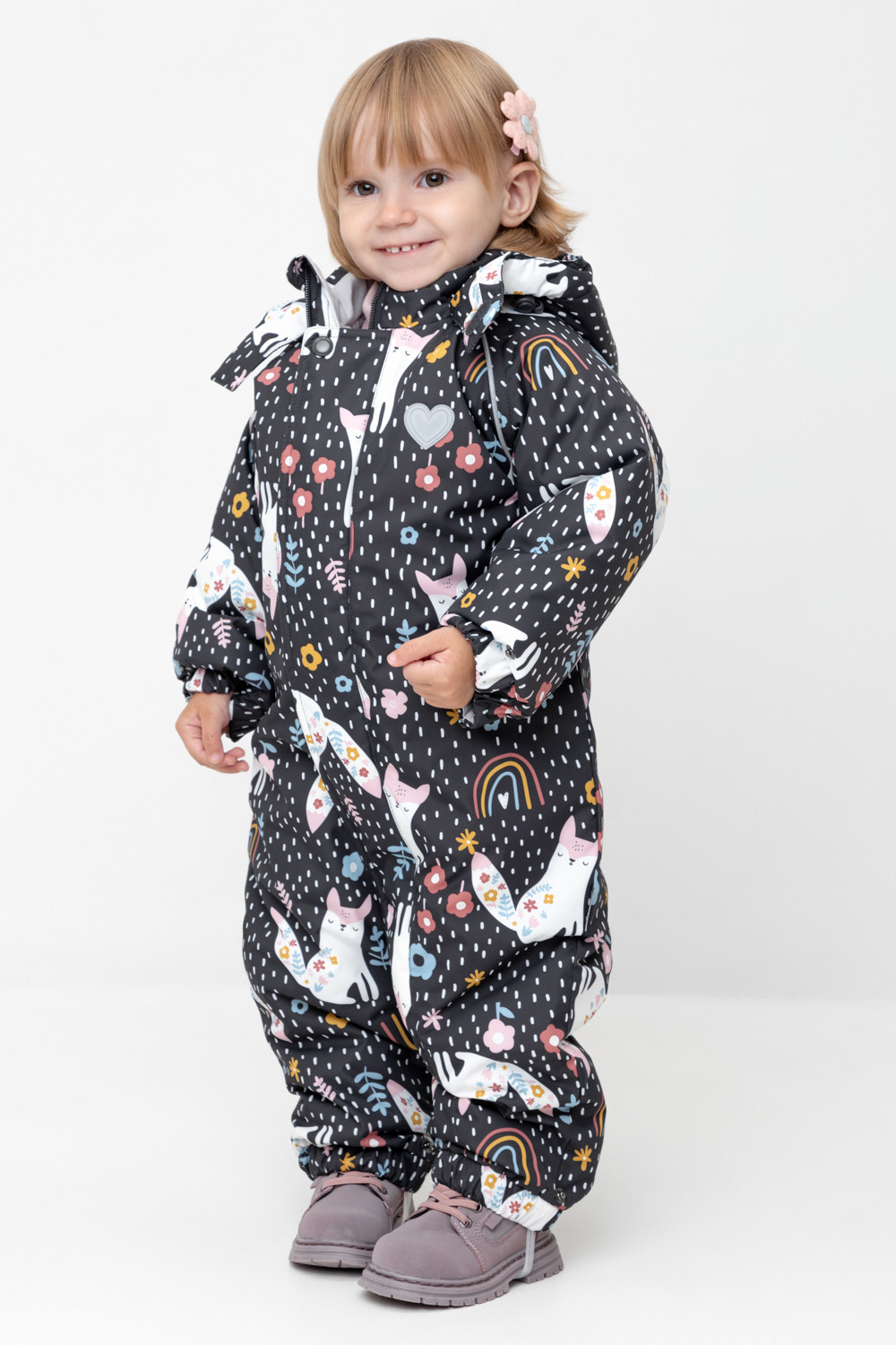 Комбинезоны утепленные для девочки, артикул: ВКП 60032/н/29 Ал, цвет: темно-серый, фото 4