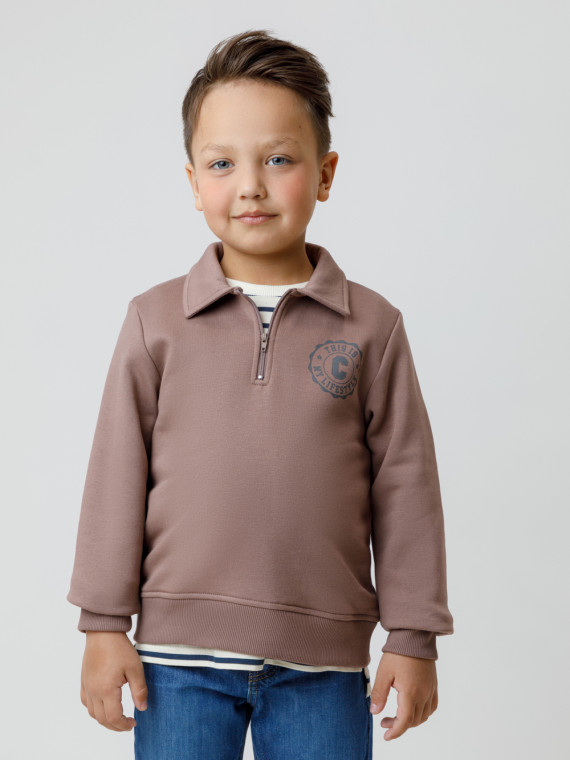 

Свитшот с воротником для мальчика для мальчиков CROCKID, КР 302798, цвет - коричневый, Свитшот с воротником для мальчика