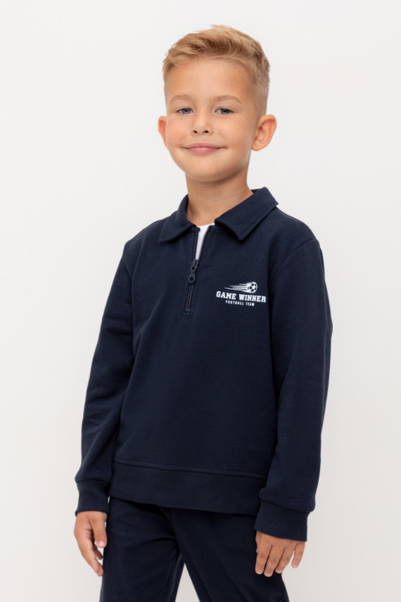 

Свитшот с воротником для мальчика для мальчиков CROCKID, КР 302689, цвет - темно-синий, Свитшот с воротником для мальчика