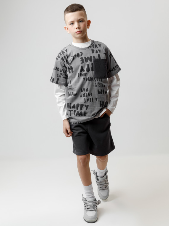 

Шорты из натурального хлопка для мальчика для мальчиков CROCKID, КР 400858, цвет - темно-серый, Шорты из натурального хлопка для мальчика