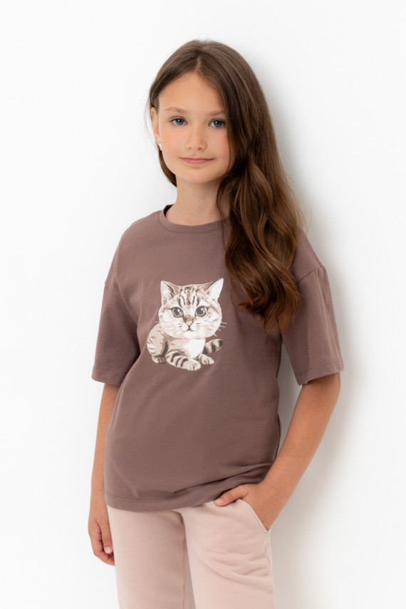 

Футболка для девочек CROCKID, КР 302607, цвет - коричневый, Футболка