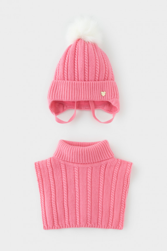 Комплект для девочки шапка и манишка из полушерсти для девочек CROCKID КВ 22013ш цвет - розовый 2399₽