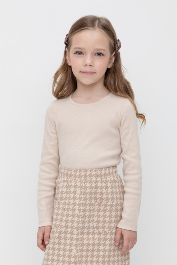 

Лонгслив для девочки в рубчик для девочек CROCKID, КР 301911, цвет - бежевый, Лонгслив для девочки в рубчик