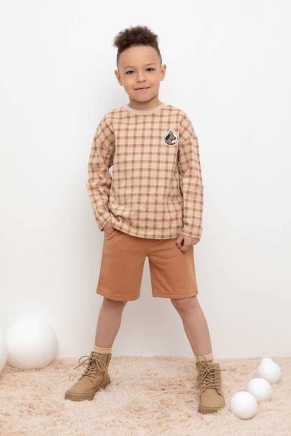 

Шорты с поясом на резинке для мальчика для мальчиков CROCKID, КР 400619, цвет - коричневый, Шорты с поясом на резинке для мальчика