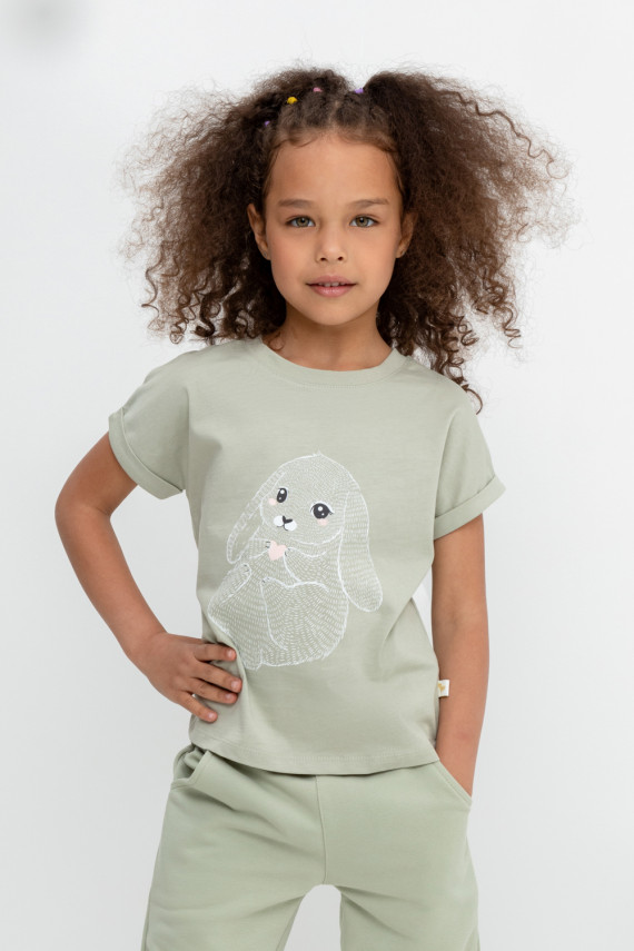 

Футболка для девочек CROCKID, КР 302268, цвет - хаки, Футболка