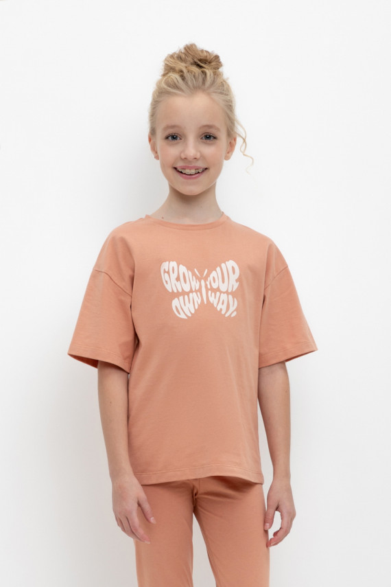 

Футболка для девочек CROCKID, КР 302478, цвет - коричневый, Футболка