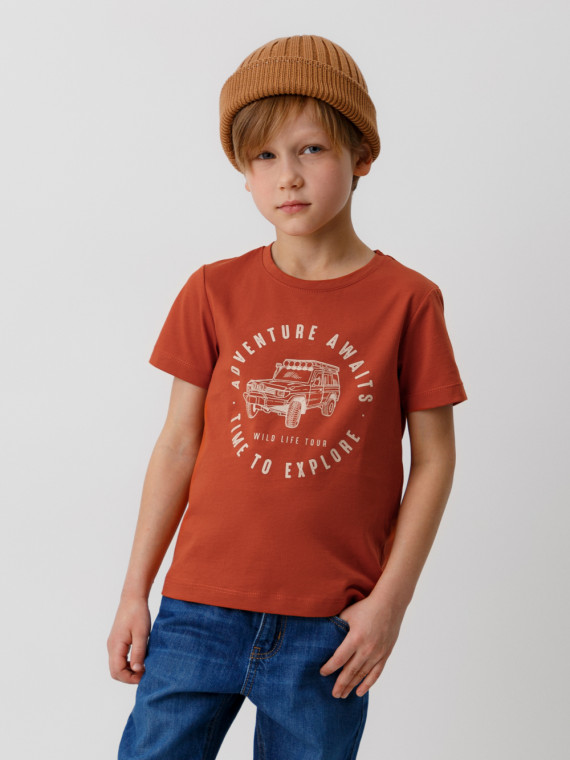 

Футболка для мальчиков CROCKID, К 302298, цвет - коричневый, Футболка