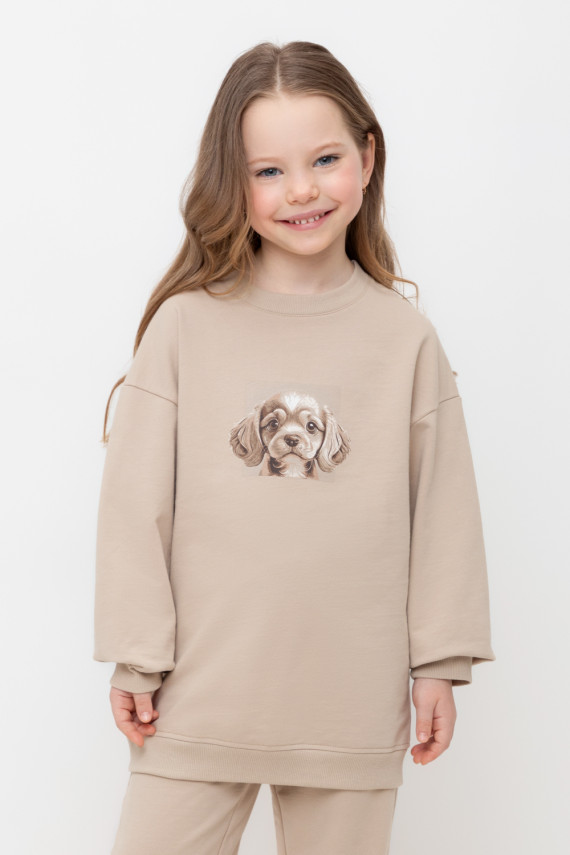 

Удлиненный свитшот для девочки для девочек CROCKID, КР 302552, цвет - бежевый, Удлиненный свитшот для девочки