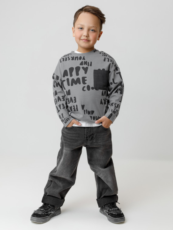 Лонгслив из натурального хлопка для мальчика для мальчиков CROCKID КР 302846 цвет - темно-серый 799₽