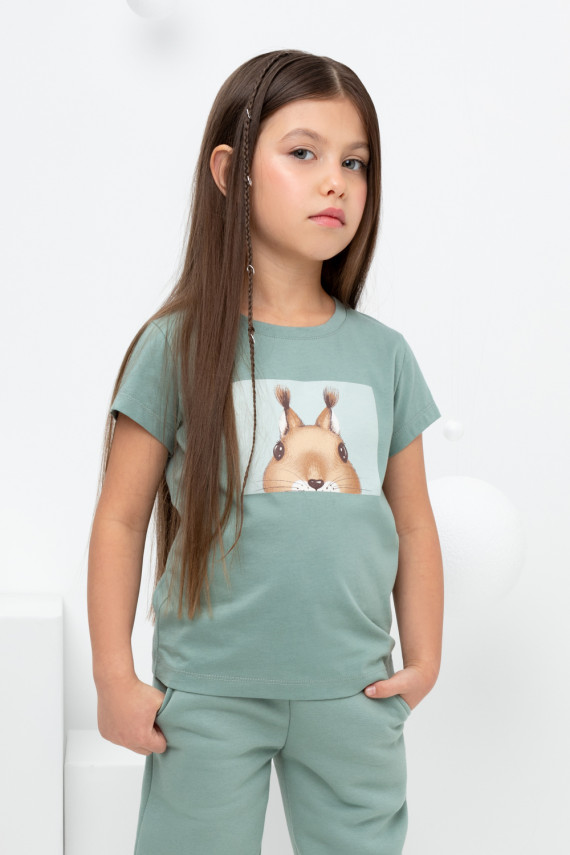 

Футболка для девочек CROCKID, КР 302164, цвет - зеленый, Футболка