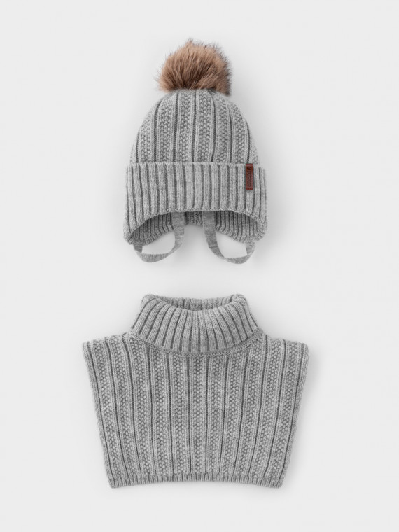 Комплект для мальчика шапка и манишка из полушерсти для мальчиков CROCKID КВ 22014ш цвет - серый 2399₽