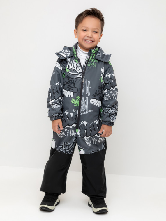 

Демисезонный комбинезон с утеплителем для мальчика для мальчиков CROCKID, ВК 60111/н/6 УЗГ, цвет - темно-серый, Демисезонный комбинезон с утеплителем для мальчика