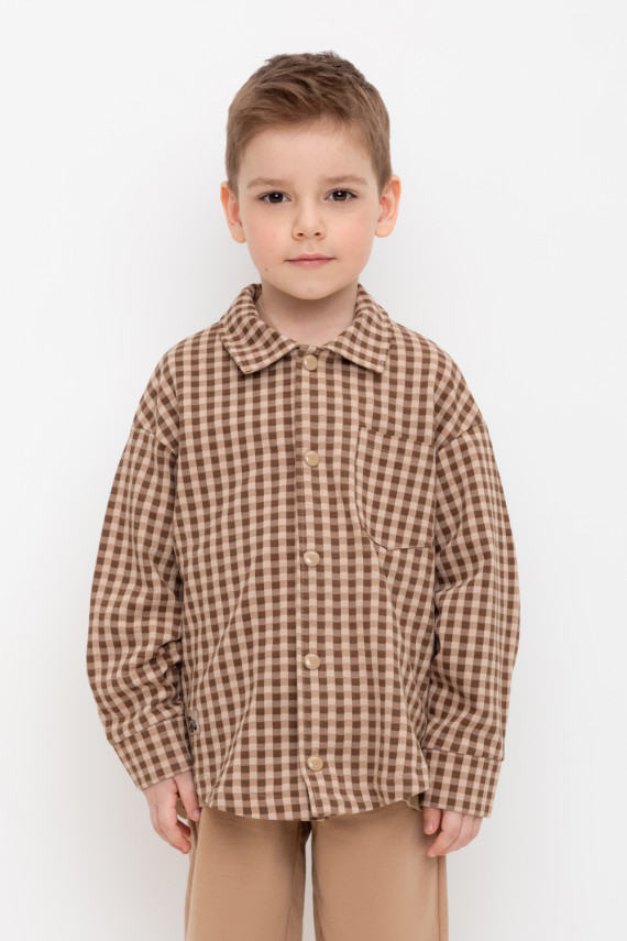 

Рубашка для мальчика для мальчиков CROCKID, КР 302609, цвет - бежевый, Рубашка для мальчика