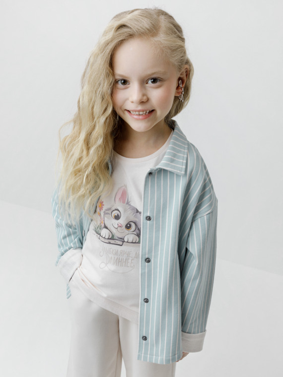 

Рубашка для девочек CROCKID, КР 302991, цвет - голубой, Рубашка