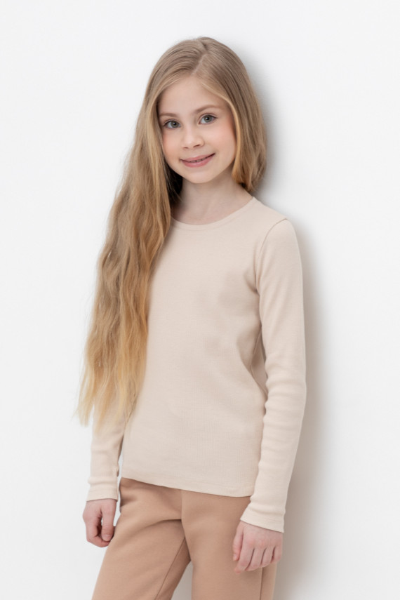

Лонгслив для девочки в рубчик для девочек CROCKID, КР 301911, цвет - бежевый, Лонгслив для девочки в рубчик