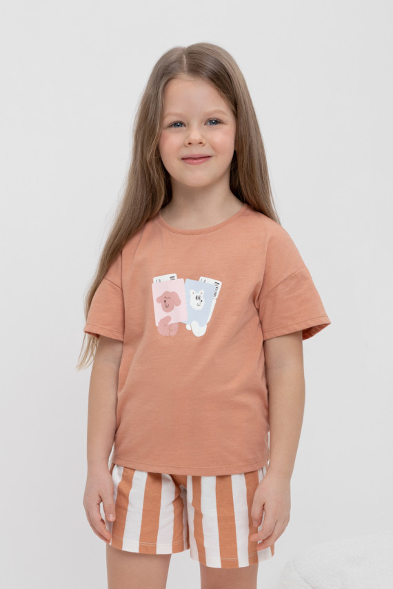 

Футболка для девочек CROCKID, КР 302467, цвет - коричневый, Футболка