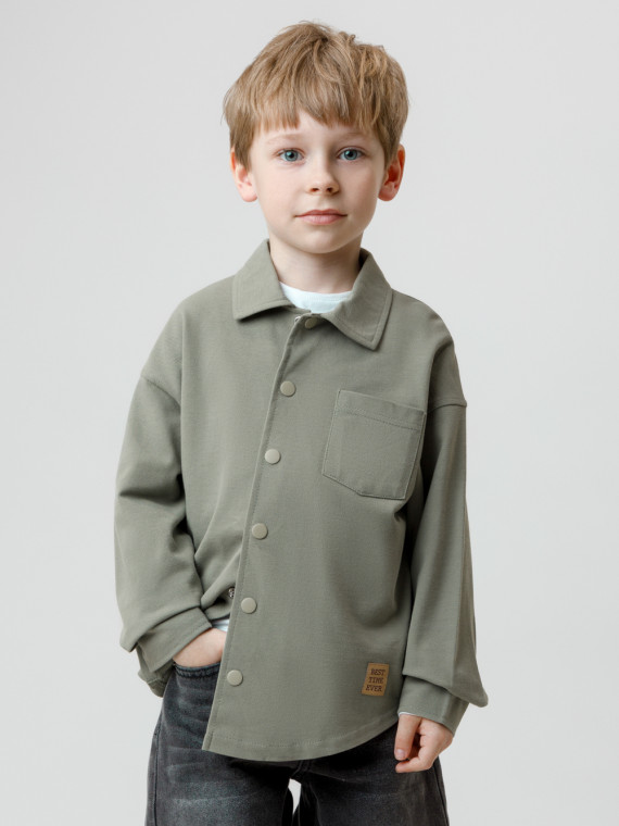 

Рубашка на кнопках для мальчика для мальчиков CROCKID, КР 302794, цвет - хаки, Рубашка на кнопках для мальчика