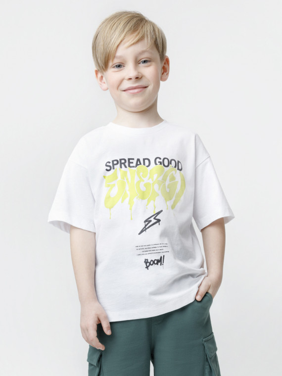 

Футболка для мальчиков CROCKID, КР 303024-1, цвет - белый, Футболка