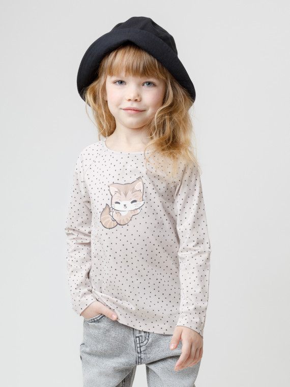 

Лонгслив из натурального хлопка для девочки для девочек CROCKID, КР 302855, цвет - бежевый, Лонгслив из натурального хлопка для девочки