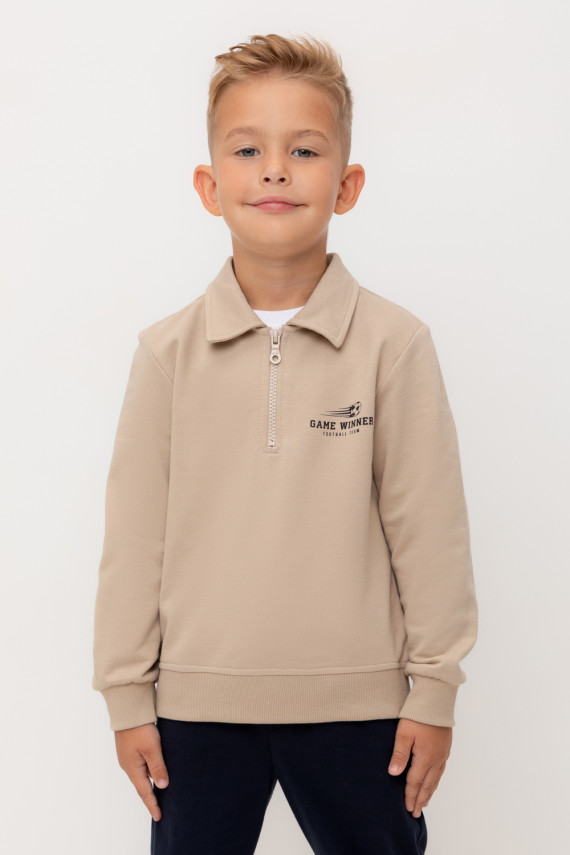 

Свитшот с воротником для мальчика для мальчиков CROCKID, КР 302689-1, цвет - бежевый, Свитшот с воротником для мальчика