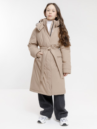Пальто для девочки, артикул: ВК 38139/2 ГР, цвет: коричневый